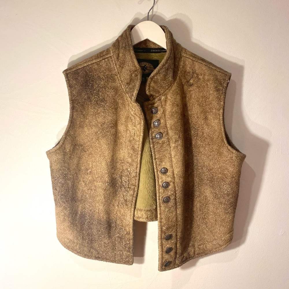 Cheyenne Collection Faux Fur Vest/ Silver Flower Buttons/ Western Style Vtg